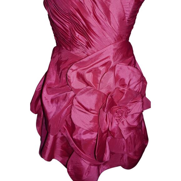 Vintage Caroline K Casuals Hot Pink Rosette Mini Dress Size 7 Strapless Prom - Picture 4 of 11